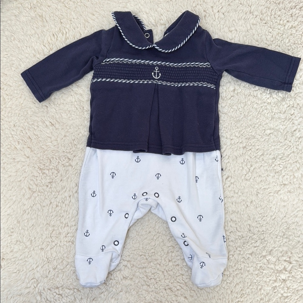 Nautical Navy and White Kids One Piece